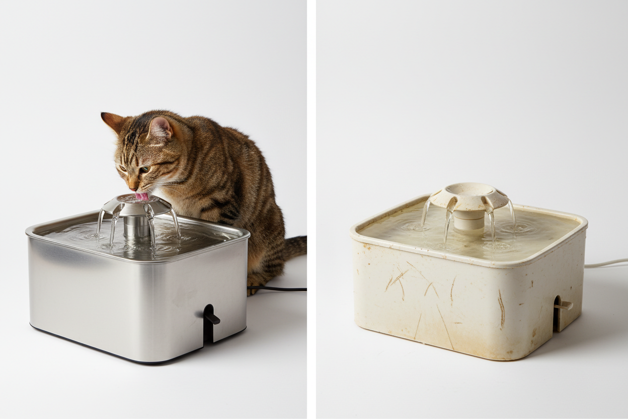 Stainless Steel vs Plastic Cat Water Fountains: Complete Safety & Health Guide 2026