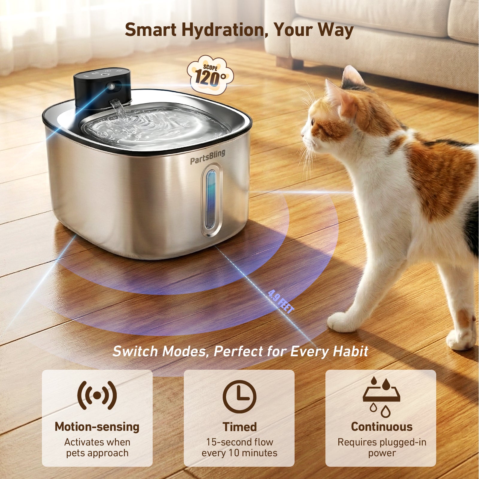 4.2L Cordless Cat Water Fountain - Wireless Stainless Steel Pet Auto Dispenser for Cats & Dogs