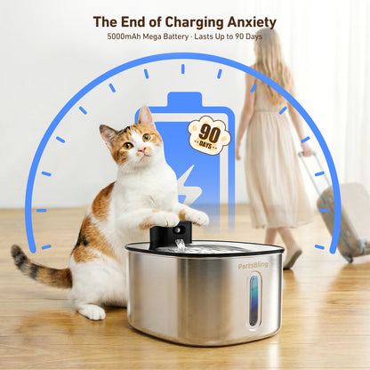 4.2L Cordless Cat Water Fountain - Wireless Stainless Steel Pet Auto Dispenser for Cats & Dogs