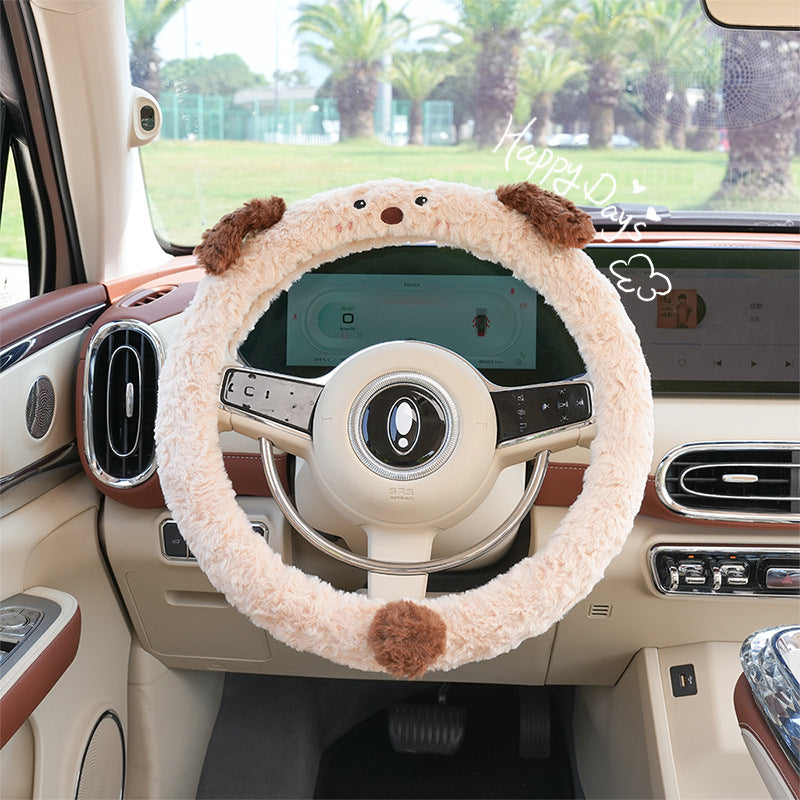Plush Dog Steering Wheel Cover